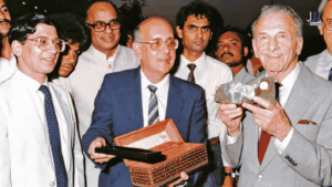 The original event at Titan, JRD Tata and Xerxes Desai, recreating scene in web series