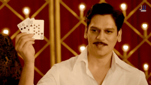 Vijay Varma as Brij Bhatti holding cards in Matka King Prime Video Indian web series 2026