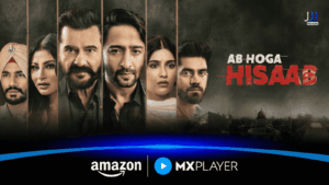 Ab Hoga Hisaab cast poster with six lead actors in vertical panels, streaming on Amazon MX Player