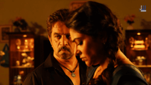 Arjun and Abhirami in an emotional scene from Blast movie OTT