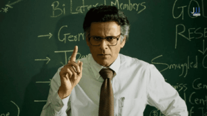 Manoj Bajpayee as RBI Governor A Ramanan explaining economic crisis on blackboard in Governor movie 2026