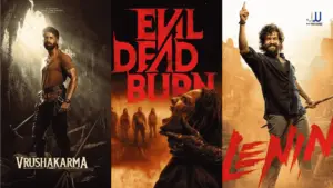 film posters of new bollywood movies 2026 titled Vrushakarma, Evil Dead Burn and Lenin