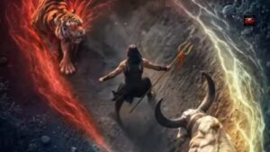 The Vvaan movie poster showing warrior between bull and tiger