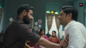 Vijay Salgaonkar being interrogated by SP Tomar in Drishyam The Conclusion trailer scene