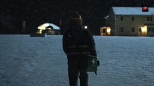 Resident Evil 2026 trailer still snow covered Raccoon City street horror scene